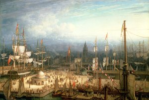 Four-Masted Clipper navio no porto de Liverpool, c.1810