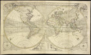 Um Novo Mapa do Mundo em dois Hemisférios com as Novas Descobertas & Tractos dos dois Navegadores Circum viz