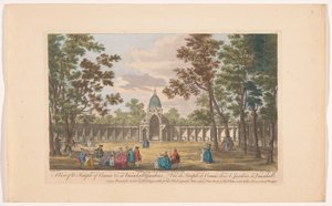 Gezicht op de Temple of Comus em Vauxhall Gardens te Londen Uma vista do Templo de Comus & c. em Vauxhall Gardens (título no objeto) Ranelagh Gardens em Vauxhall Gardens (título da série) de Robert Sayer