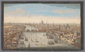 Vista da cidade de Londres Uma visão geral da cidade de Londres, junto ao rio Tamisa (título no objeto) Londres (título da série) de Robert Sayer