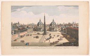 Gezicht na Piazza del Popolo em Roma Uma vista da Praça Comum, embelezada com novos edifícios, e uma vista da cidade de Roma, como é atualmente (título no objeto) Roma (título da série) de Robert Sayer