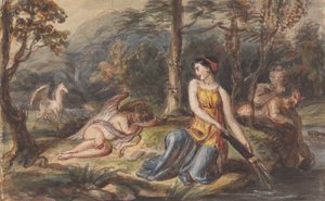 Diana, Deusa da Caça, com Satyrs, Cupido adormecido e uma Pegasus numa Paisagem arborizada