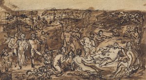 Estudos de figuras de um grupo de pessoas numa limpeza florestal de Robert Smirke