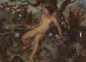 Estudo da figura de uma mulher nua numa paisagem arborizada