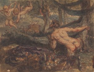 Pan, Spying, From Behind a Tree, em Putti, Shooting Arrows