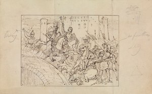 Estudo de Cavaleiros Armados em Batalha com Cavalos de Robert Smirke