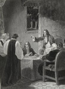 Os Bispos antes do Conselho Privado, 1688, gravado por George Noble, ilustração de David Hume "A História da Inglaterra", pub. por R. Bowyer, Londres, 1812 de Robert Smirke