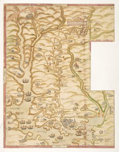 Um mapa colorido do porto de Plymouth e do país até Tavistock; desenhado possivelmente por Robert Spry de Robert Spry