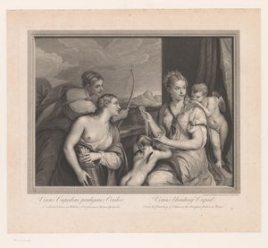 Vénus coloca uma venda no Cupido
Vénus Cupidini proeligans Oculos. Cupido Cegante de Vénus (título sobre o objecto) de Robert Strange
