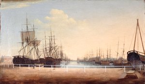 Vista oeste da nova doca de Kingston upon Hull (óleo sobre tela)