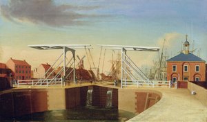 Vista leste da ponte e da nova doca em Kingston upon Hull (óleo sobre tela)