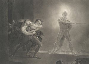 Hamlet, Horatio, Marcellus and the Ghost Shakespeare, Haml..., publicado pela primeira vez em 1796, reeditado em 1852.