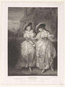 Sra. Ford e Sra. Page com a carta de amor de John Falstaff Shakspeare, Merry Wives of Windsor (título no objeto) Impressões após pinturas da Boydell