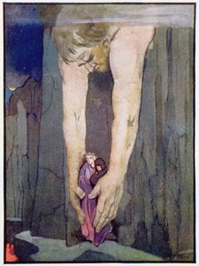 Antaeus estabelecendo Virgílio e Dante no Último Círculo do Inferno, c.1910 (lito colorido)