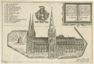 Catedral de Lichfield - Vista sul: gravura em chapa de cobre, séc. XVII