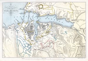 Mapa mostrando o cerco de Sevastopol, guerra da Crimeia, 1854-1855, 1893.