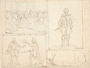 Quatro esboços, 1824 (caneta e tinta marrom em papel brilhante) de Robert Walter Weir