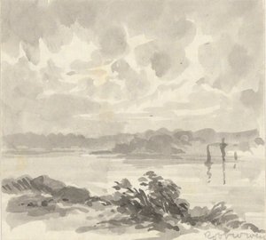 Paisagem - Vista de um lago e colinas de Robert Walter Weir