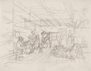 Esboço interior com um retrato do comerciante Julin de Robert Wilhelm Ekman