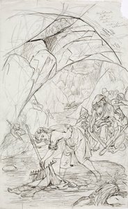 Mãe do lemingue em Tuonela, esboço para uma série de desenhos animados com o tema Kalevala de Robert Wilhelm Ekman
