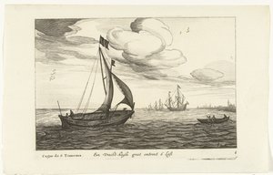 Vrachtkagen Een Vracht-kaghe groot cerca de 6 Last / Cague de 6 Tonneaux (título no objeto) Hollandse scheepstypen, 1627 (título da série) Vários navios Don ton se sert dans les Unies Províncias / Ícones de vários navios holandeses cujo uso é principalment
