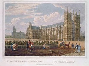 Vista da abadia de Westminster e da igreja de St Margaret, bar. de Colnaghi und Co. (aquatint)