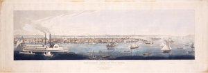 Vista panoramic, de, nova iorque, levado, de, a, norte, [Hudson], rio, 1844, (hand-colored, etching, e, aquatint, quinta, state)