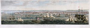 Vista Panorâmica de Nova Iorque, do East River, pub. 1844 (cor litho)