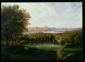Vista, de, a, Tarrytown, de, a, rio velho, holandês, igreja, e, beckham, solar, 1866