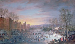 Patinação no gelo no Stadtgraben em Bruxelas, 1649 (painel)