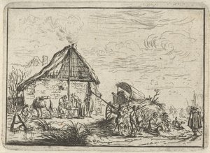 Soldados em um palheiro Paisagens com acampamentos (título da série) de Robert van den Hoecke
