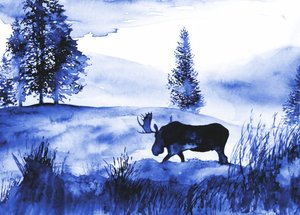 Uma paisagem de alces no inverno