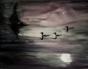 Mergulhões num lago ao luar de RodMacIver