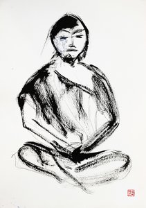 Desenho a tinta de um meditador zen de RodMacIver