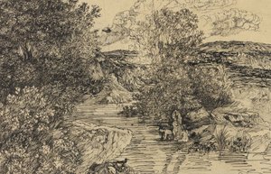 Banhistas em um ribeiro de Rodolphe Bresdin