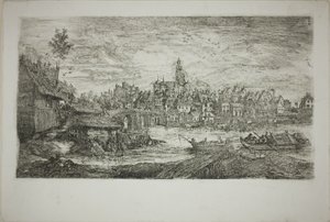 Cidade com ponte de pedra de Rodolphe Bresdin