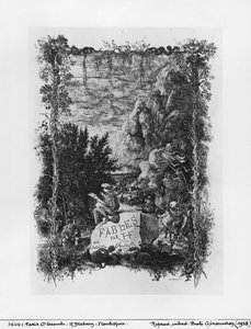 Ilustração de frontispício de &39;fábulas&39; por Hippolyte de Thierry-Faletans (século XIX) 1868