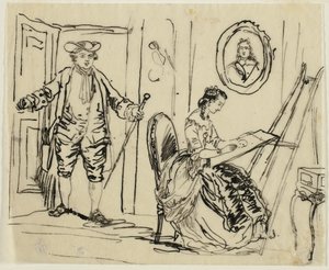 Interior com homem e mulher em trajes do século XVIII de Rodolphe Bresdin