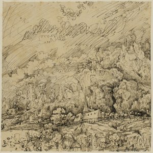 Paisagem com uma igreja antiga de Rodolphe Bresdin