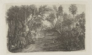 Paisagem com riacho e árvores nas margens Le Cours d