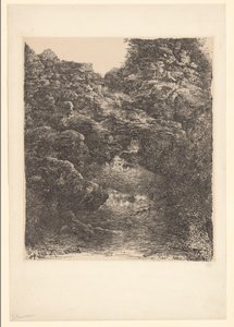 Paisagem rochosa com riacho e cachoeira o presente de Rodolphe Bresdin