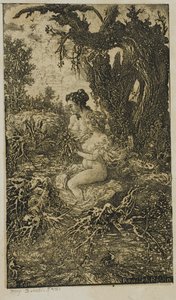 Duas mulheres a tomar banho à beira da água, de Revue Fantaisiste de Rodolphe Bresdin
