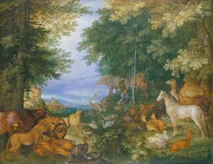 Orfeu encanta os animais com a sua música de Roelandt Jacobsz. Savery