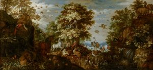 Orfeu encantando os animais com sua música, 1627 de Roelandt Jacobsz. Savery