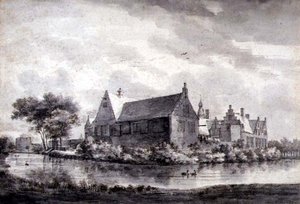 PD.645-1963 The Castle of Marquette, Holland, c.1646-47 (lavagem, giz, caneta e tinta sobre papel) de Roelandt Roghman