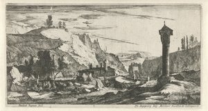 Paisagem montanhosa com coluna Paisagens tirolesas (título da série) de Roelant Roghman