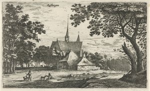 Vista da igreja de São Willibrordus em Klein-Zundert
Rysbergen (título sobre o objecto)
Vistas da aldeia no Norte dos Países Baixos (título da série) de Roelant Roghman