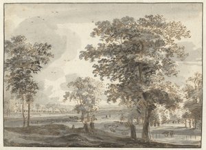 Paisagem arborizada com pastores perto de um rio de Roelant Roghman