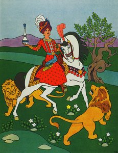 O príncipe cavalgando com dois leões, ilustração para "O príncipe Ahmed e a fada Pari Banou", de "As noites árabes