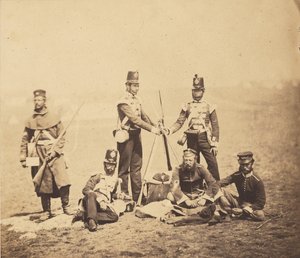 Infantaria inglesa a empilhar espingardas de Roger Fenton